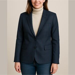 Zara Navy Black Fall Plaid Double Button Classic Blazer with Pockets Sz S